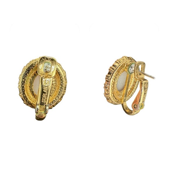 Vintage D'Orlan Signed Pink Cabochon‎ Oval Rhinestone Clip-On Earrings Gold Tone - Picture 4 of 5